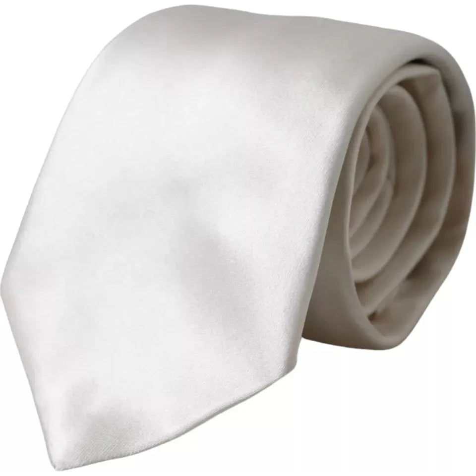 Dolce & Gabbana White Satin Silk Adjustable Men Tie Dolce & Gabbana