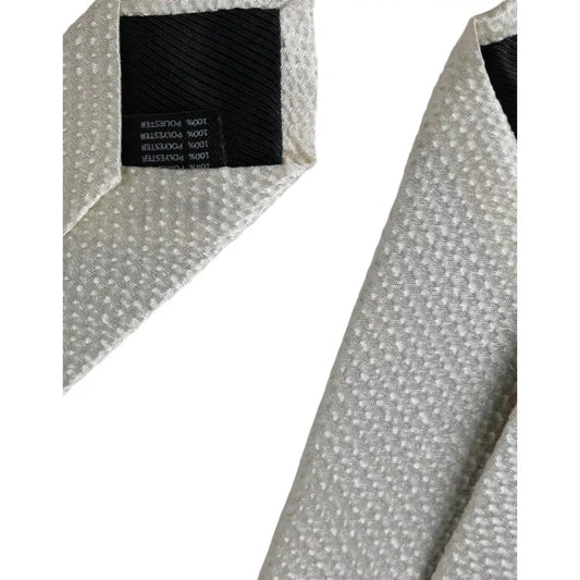 Dolce & Gabbana Off White 100% Silk Adjustable Necktie Men Tie Dolce & Gabbana Dark Gray
