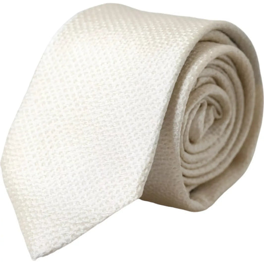 Dolce & Gabbana Off White 100% Silk Adjustable Necktie Men Tie Dolce & Gabbana Dim Gray