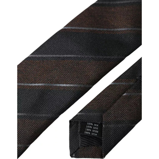 Dolce & Gabbana Brown Black Stripes Silk Adjustable Tie Dolce & Gabbana