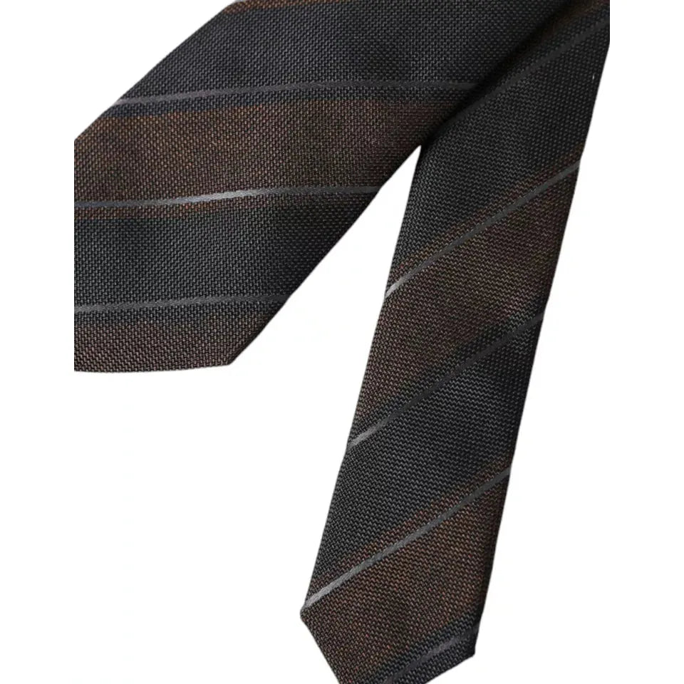 Dolce & Gabbana Brown Black Stripes Silk Adjustable Tie Dolce & Gabbana