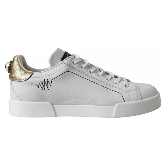 Dolce & Gabbana White Leather Portofino Low Top Sneakers Shoes Dolce & Gabbana