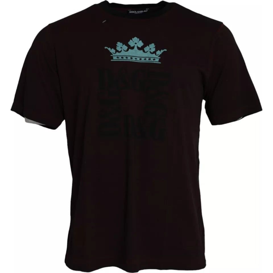 Dolce & Gabbana Bordeaux Crown Print Round Neck Cotton T-shirt Dolce & Gabbana