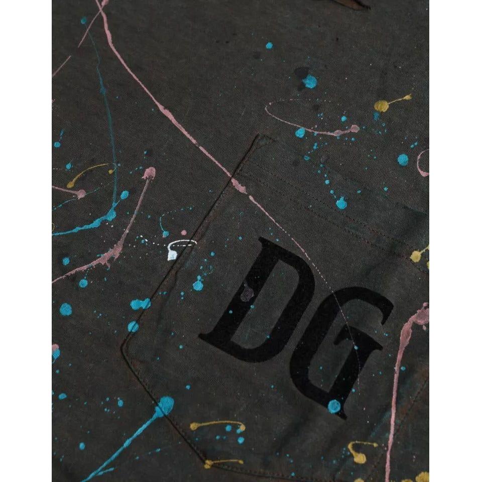 Dolce & Gabbana Gray Color Splash Cotton Crew Neck T-shirt Dolce & Gabbana