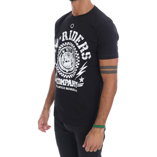 Frankie Morello Chic Black Crewneck Tee with 'RIDERS' Motif Frankie Morello