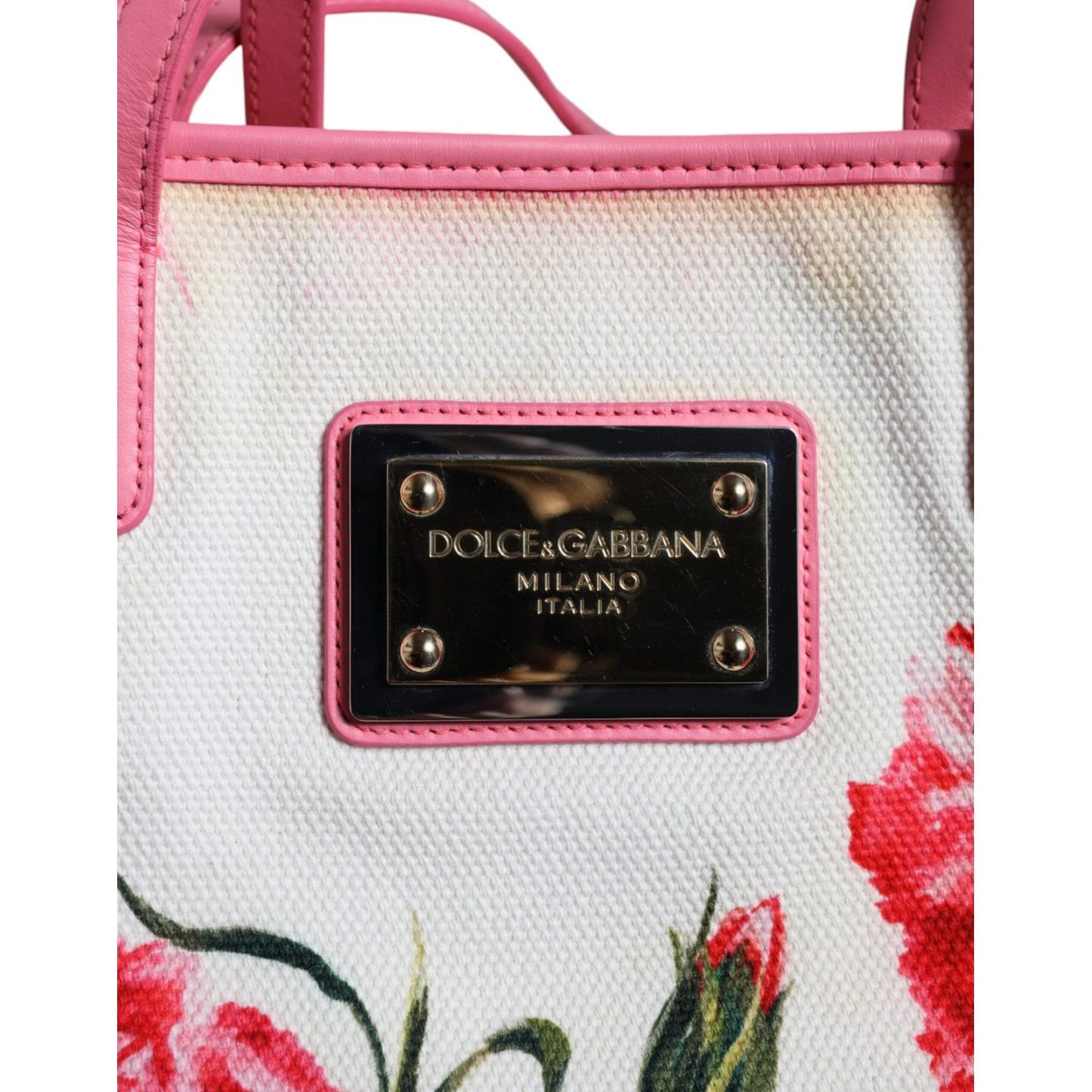 Dolce & Gabbana White Canvas Rose Embroidery Women Shopping Tote Bag Dolce & Gabbana