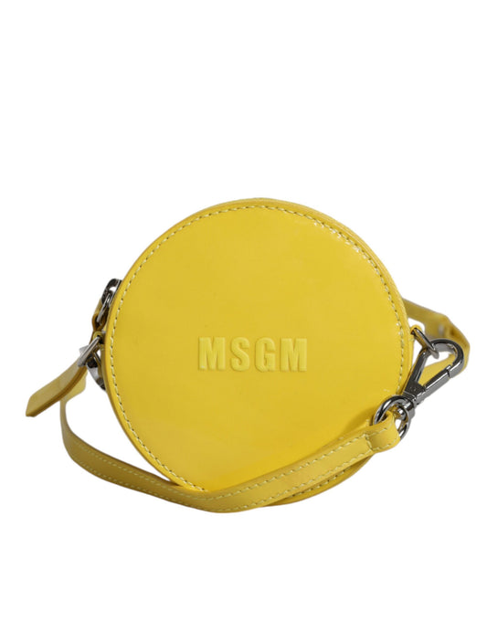 MSGM Yellow Leather Logo Crossbody Sling Shoulder Round Bag MSGM