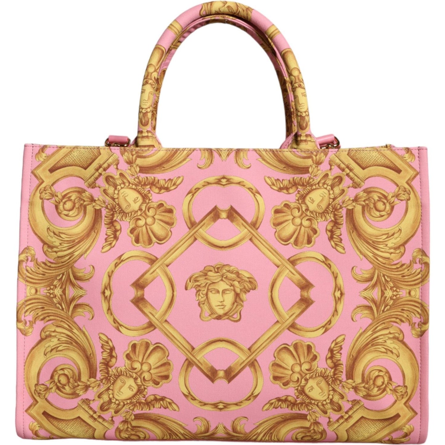 Versace Pink Printed Large Fabric Leather Shopping Tote Bag Versace