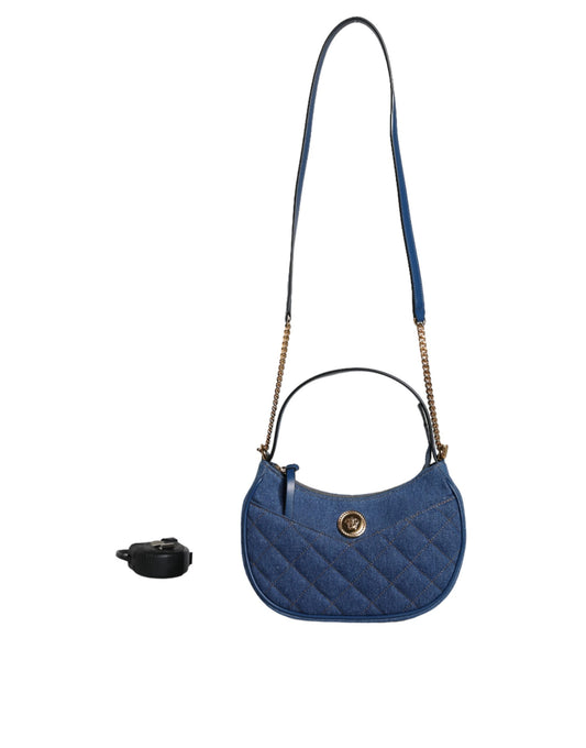 Versace Blue Quilted Denim Leather Top Handle Shoulder Bag Versace