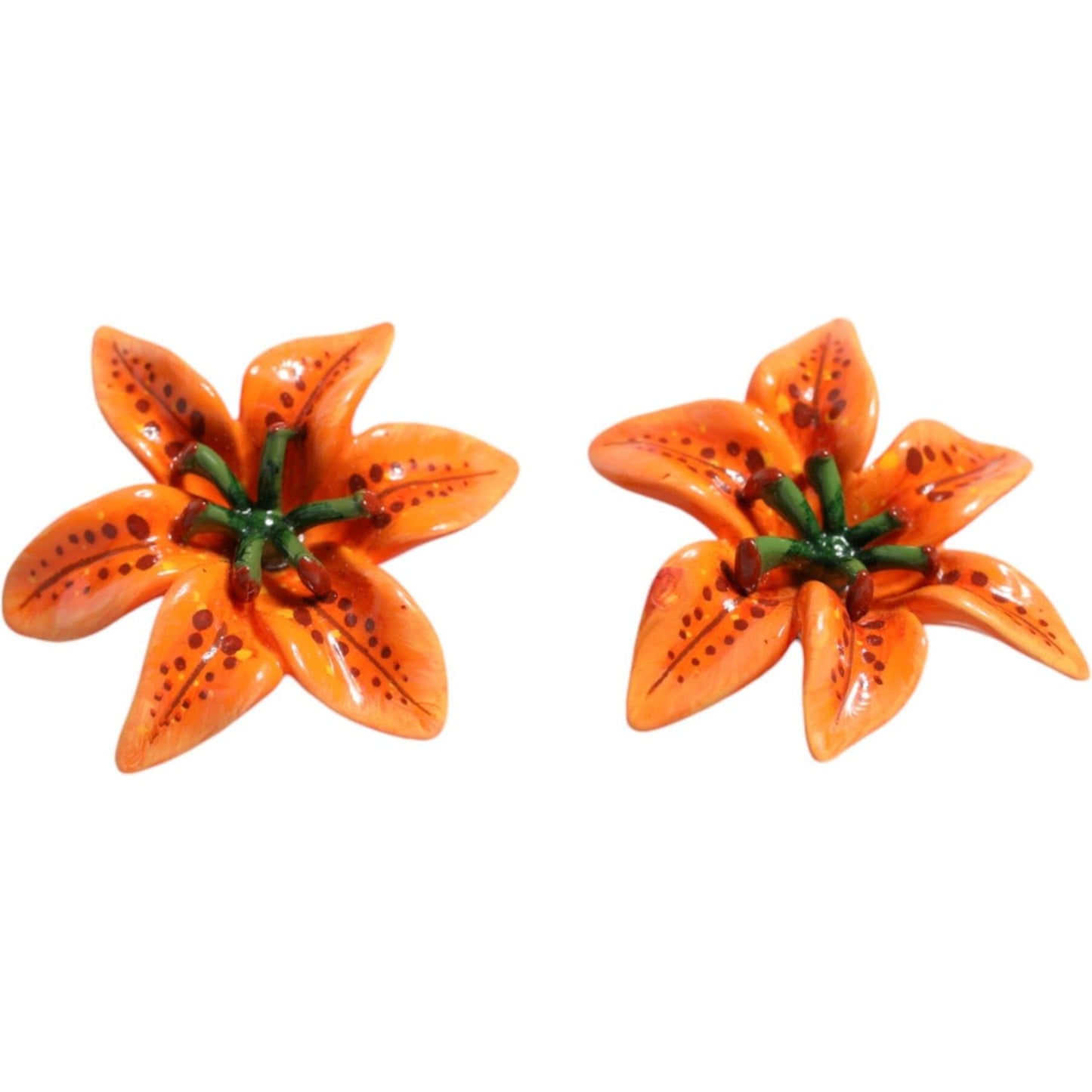 Dolce & Gabbana Orange Green Gold Brass Lily Flower Clip Floral Earrings Earrings Dolce & Gabbana