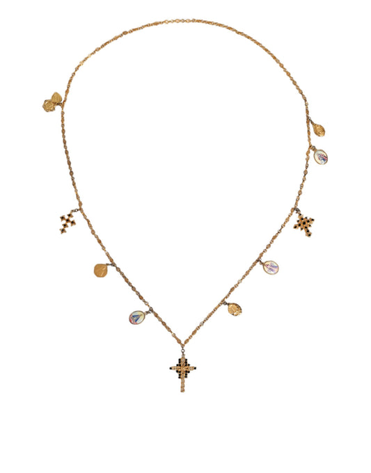 Dolce & Gabbana Gold Tone Brass Chain Religious Cross Pendant Necklace Dolce & Gabbana