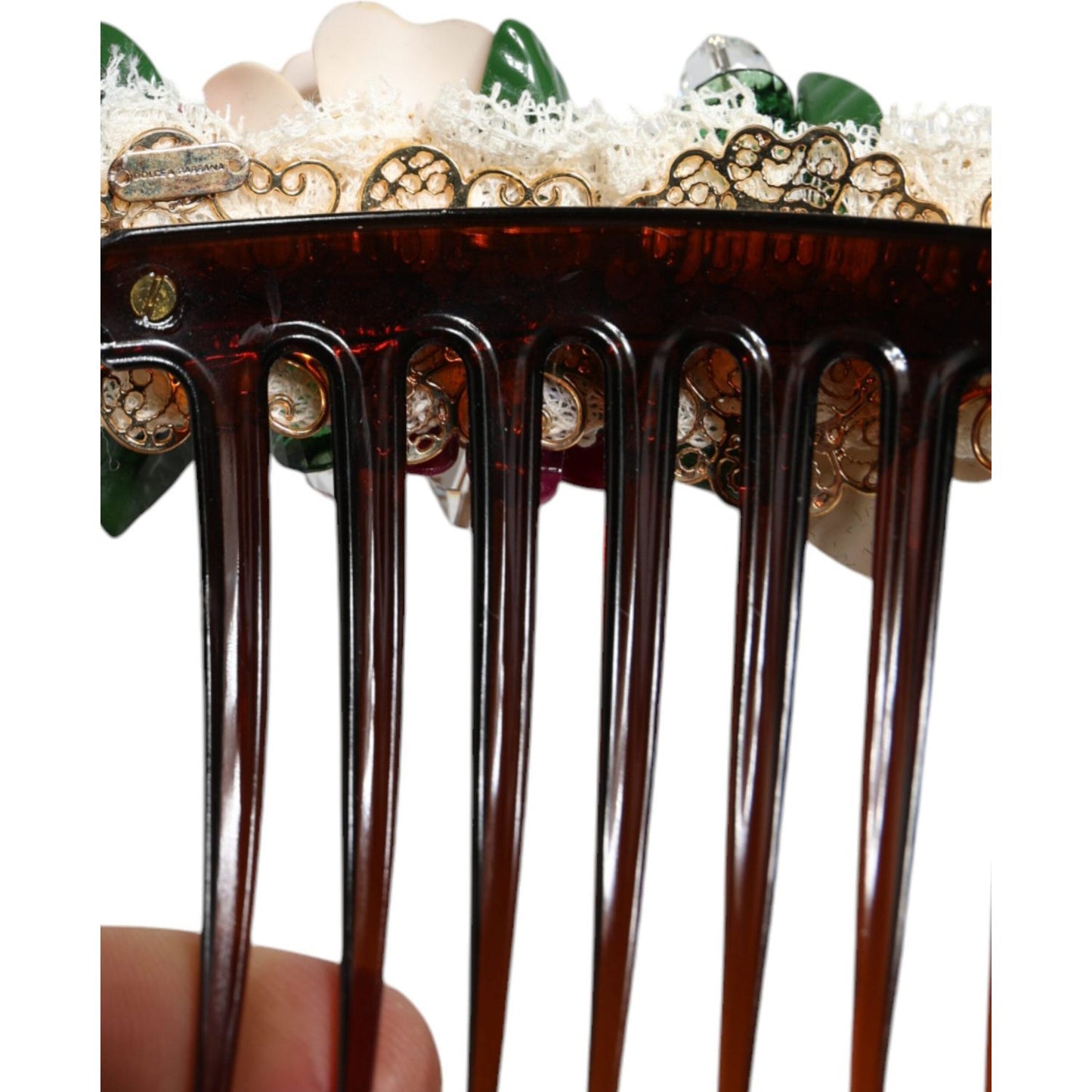 Dolce & Gabbana Brown Plastic Crystal Floral Women Hair Comb Dolce & Gabbana