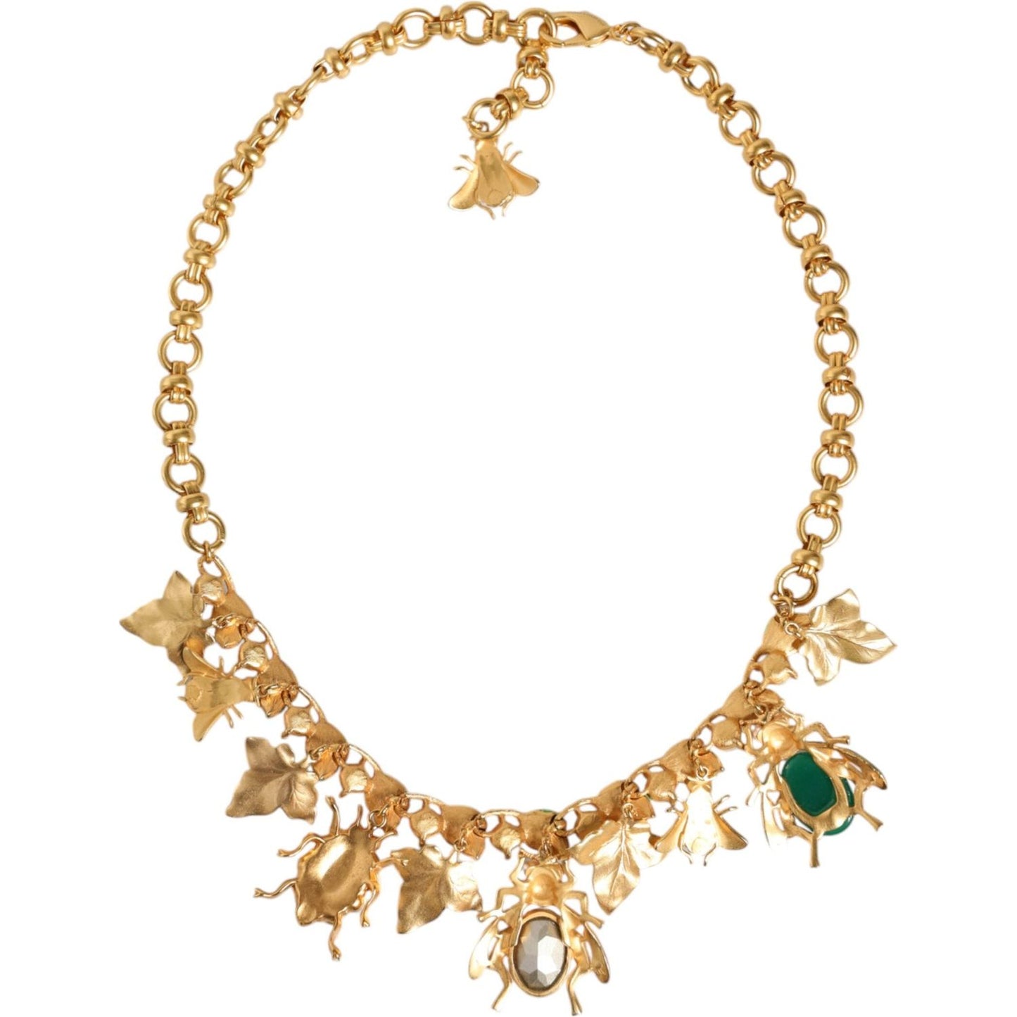 Dolce & Gabbana Gold Brass Crystal Bug Charm Pendant Statement Necklace Dolce & Gabbana