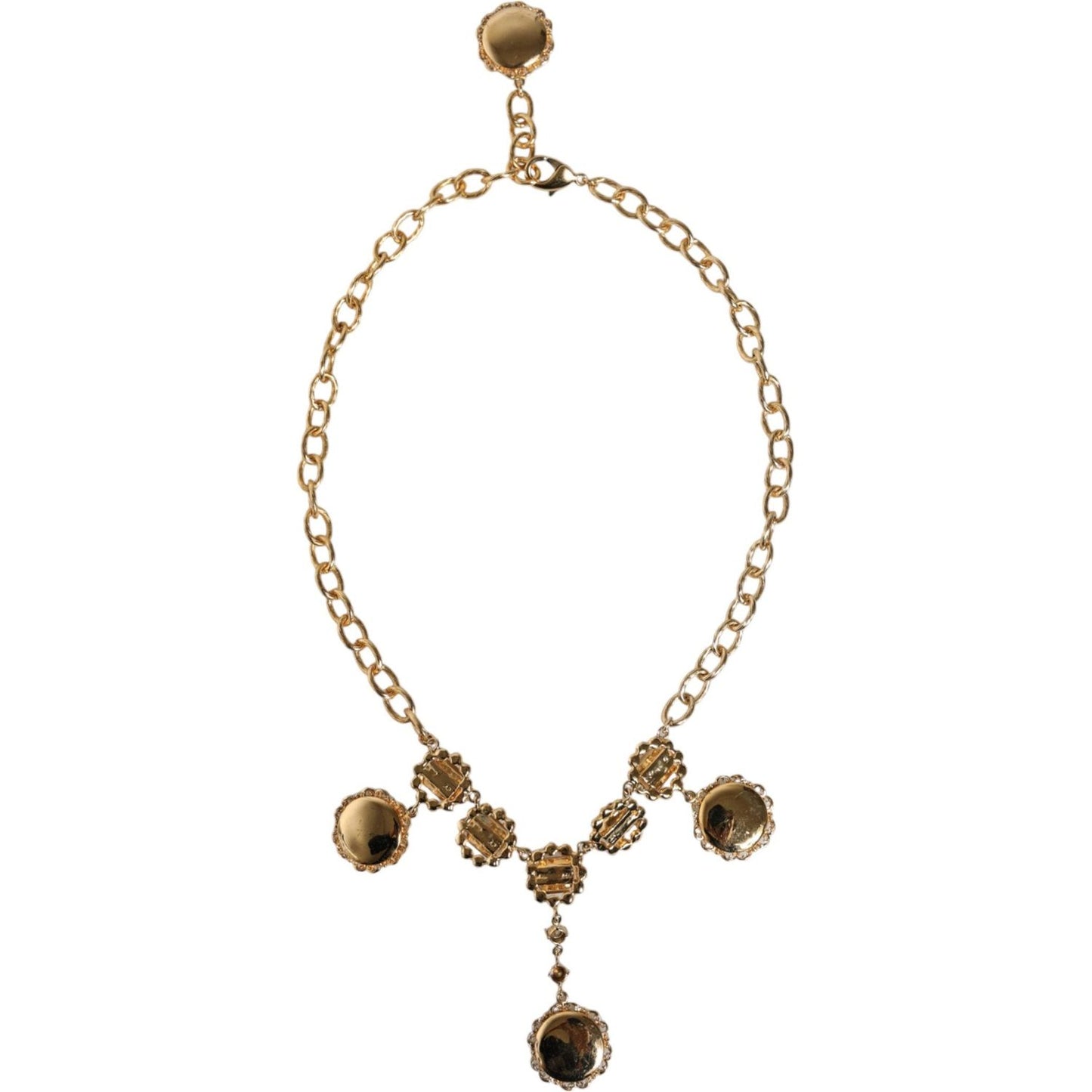 Dolce & Gabbana Gold Chain Brass Crystal Clock Statement Necklace Dolce & Gabbana