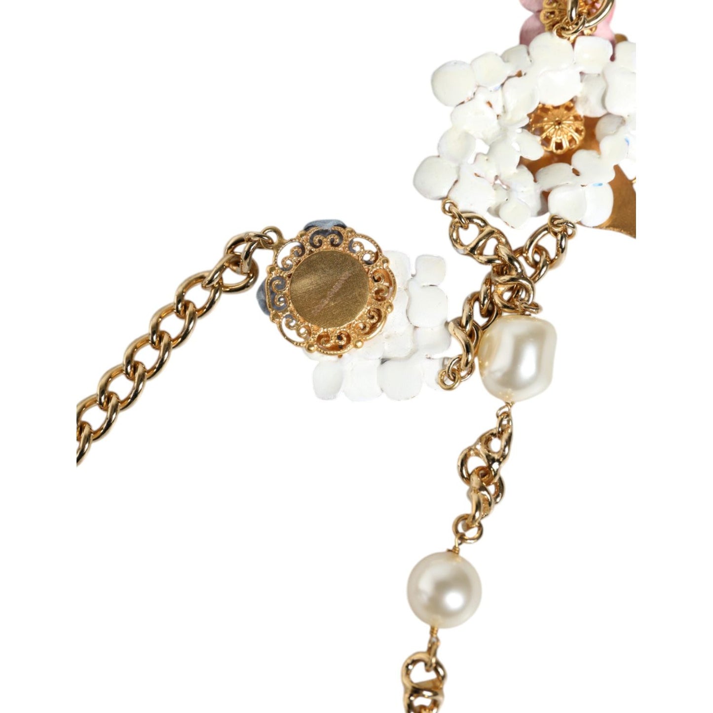 Dolce & Gabbana Gold Chain Brass Floral Layered Crystal Pearl Necklace Dolce & Gabbana