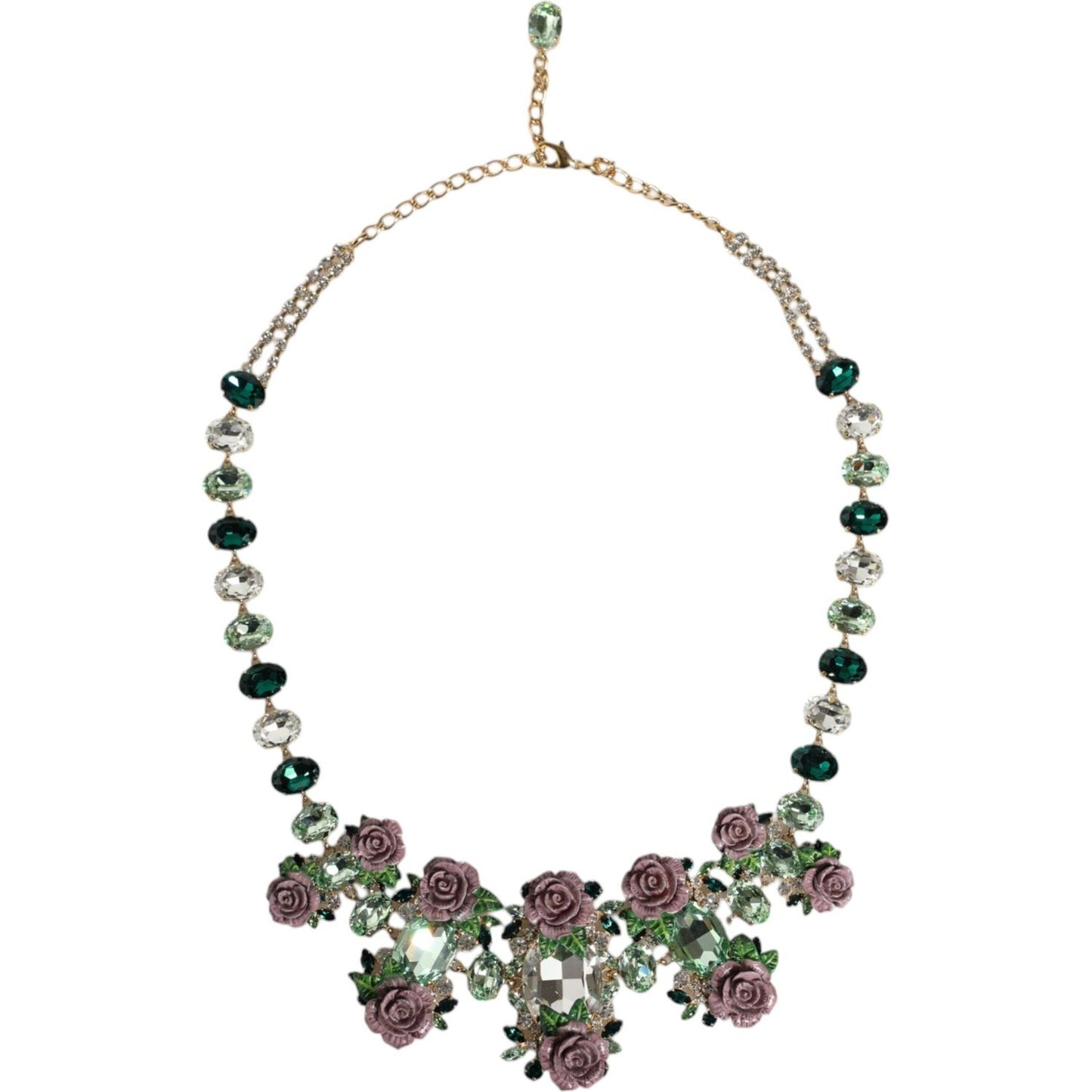 Dolce & Gabbana Gold Brass Link Chain Rose Petal Crystal Embellished Necklace Dolce & Gabbana