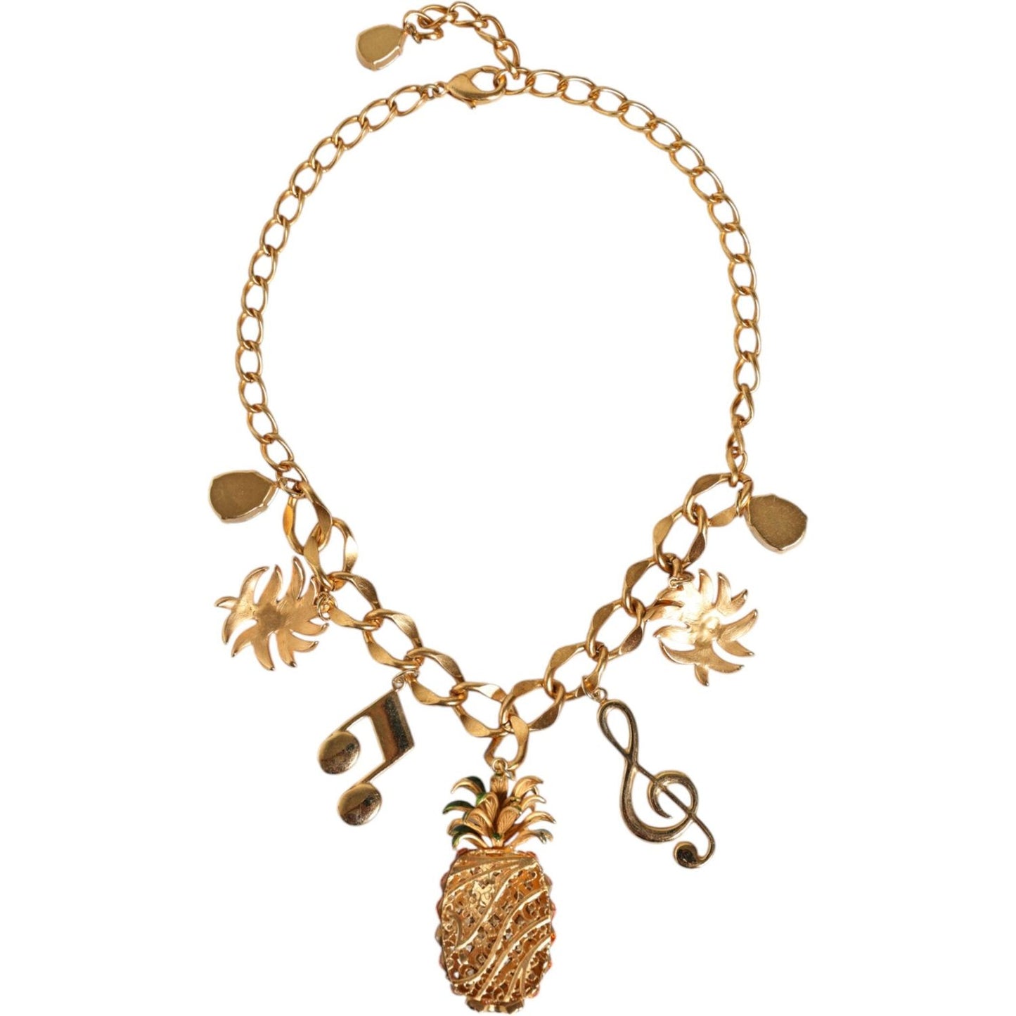 Dolce & Gabbana Gold Tone Brass Chain Pineapple Crystal Musical Necklace Dolce & Gabbana