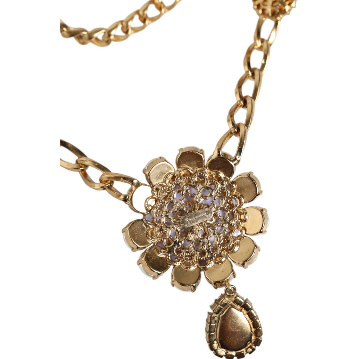 Dolce & Gabbana Gold Tone Floral Crystals Embellished Layered Necklace Dolce & Gabbana