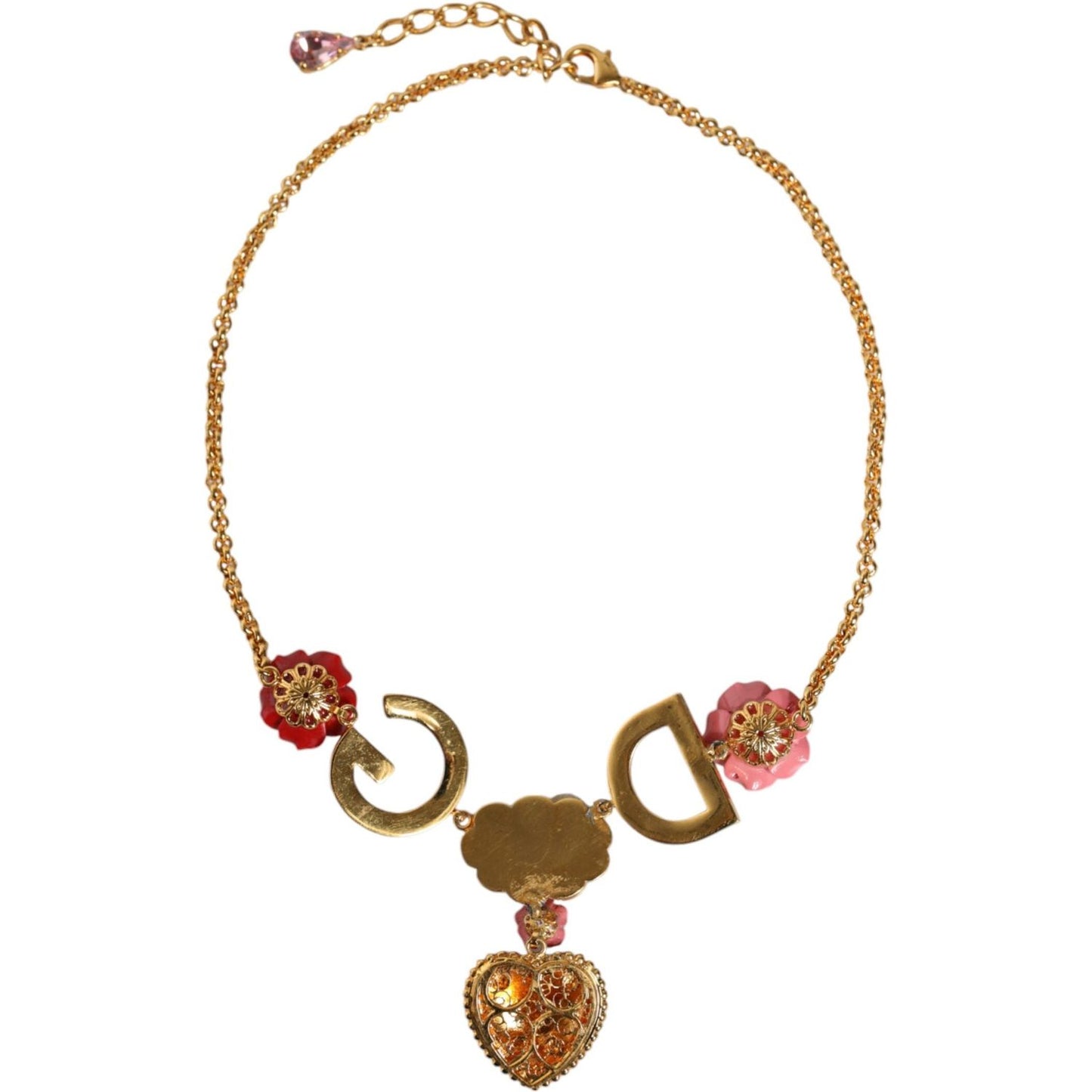 Dolce & Gabbana Gold Chain DG Logo Rose Love Crystal Charm Necklace Necklace Dolce & Gabbana