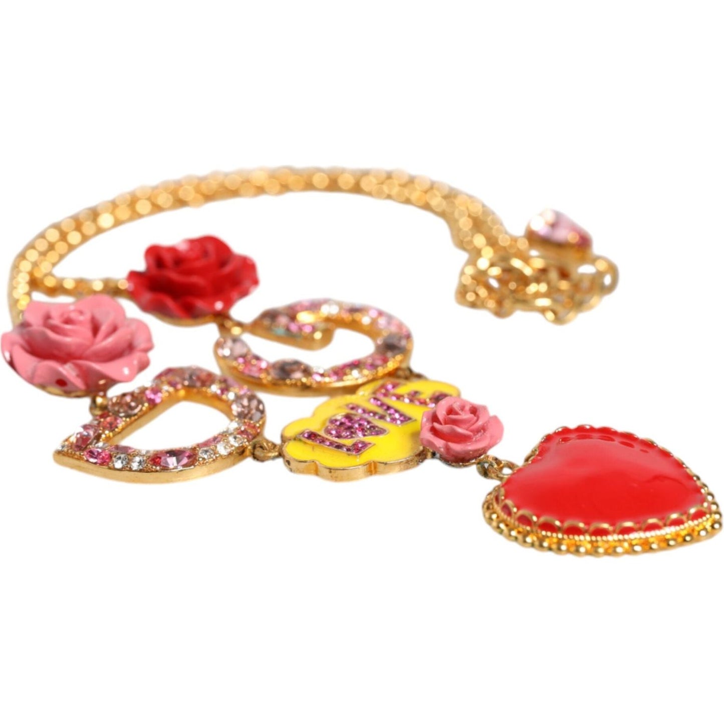 Dolce & Gabbana Gold Chain DG Logo Rose Love Crystal Charm Necklace Necklace Dolce & Gabbana