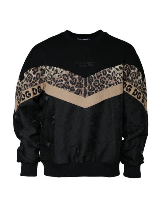 Dolce & Gabbana Black Leopard Crew Neck Sweatshirt Sweater Dolce & Gabbana