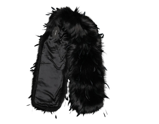 Dolce & Gabbana Black Fox Rooster Feathers Neck Warmer Scarf Dolce & Gabbana