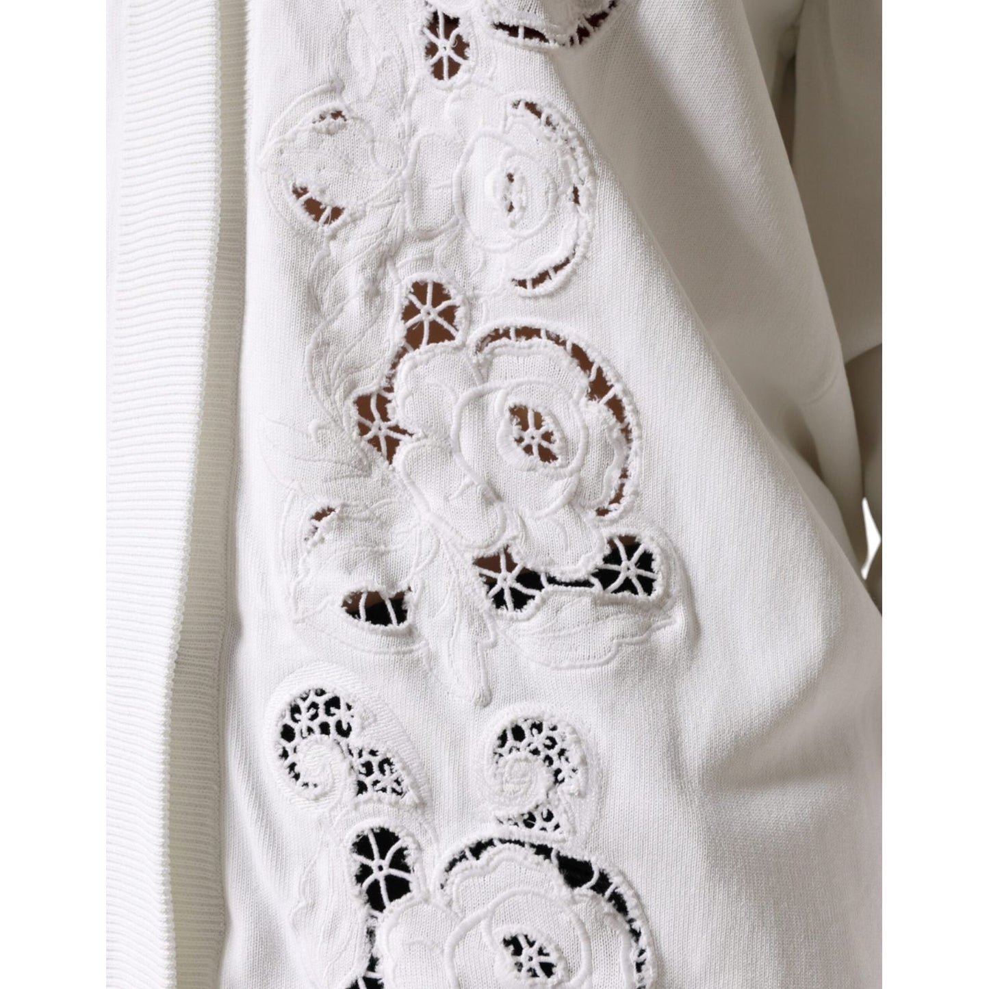 Dolce & Gabbana White Viscose Floral Cut Out Cardigan Sweater Dolce & Gabbana