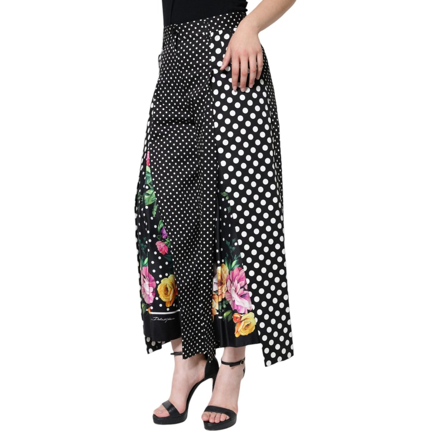 Dolce & Gabbana Black Patchwork High Waist Wide Leg Pants Dolce & Gabbana