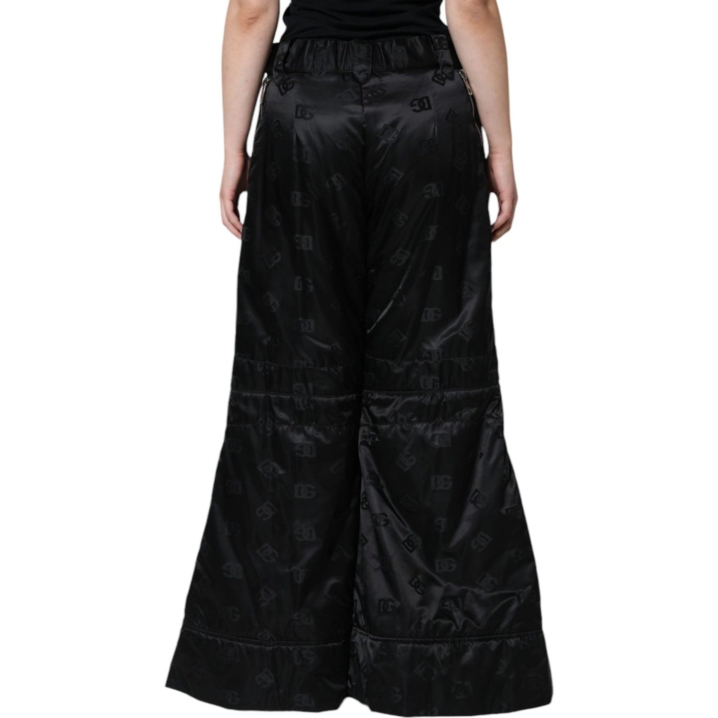 Dolce & Gabbana Black Quilted High Waist Women Wide Leg Pants Dolce & Gabbana