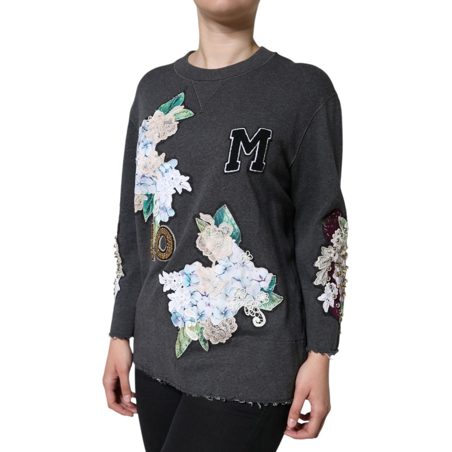 Dolce & Gabbana Gray Hydrangea CollegeStudded Floral Sweater Dolce & Gabbana