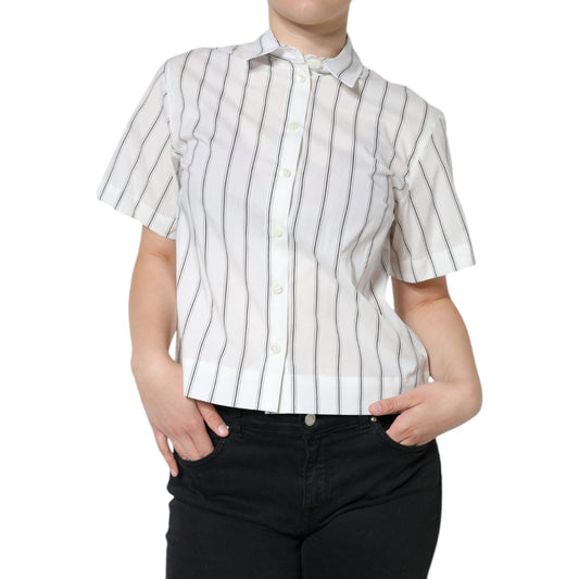 Dolce & Gabbana White Striped Collared Short Sleeve Polo Top Dolce & Gabbana