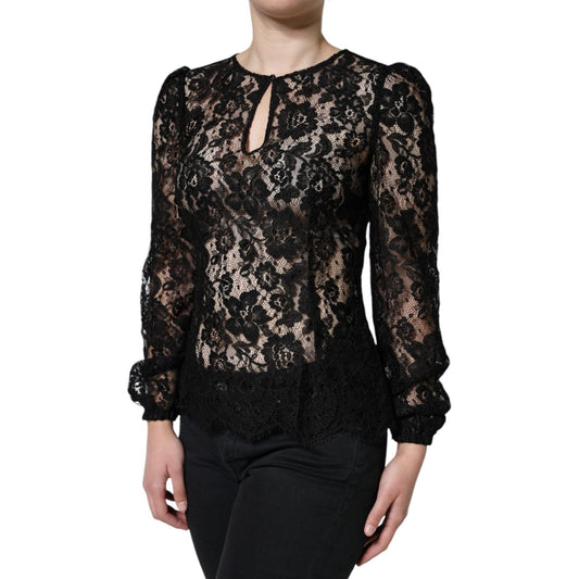 Dolce & Gabbana Black Floral Lace See Through Long Sleeve Top Dolce & Gabbana