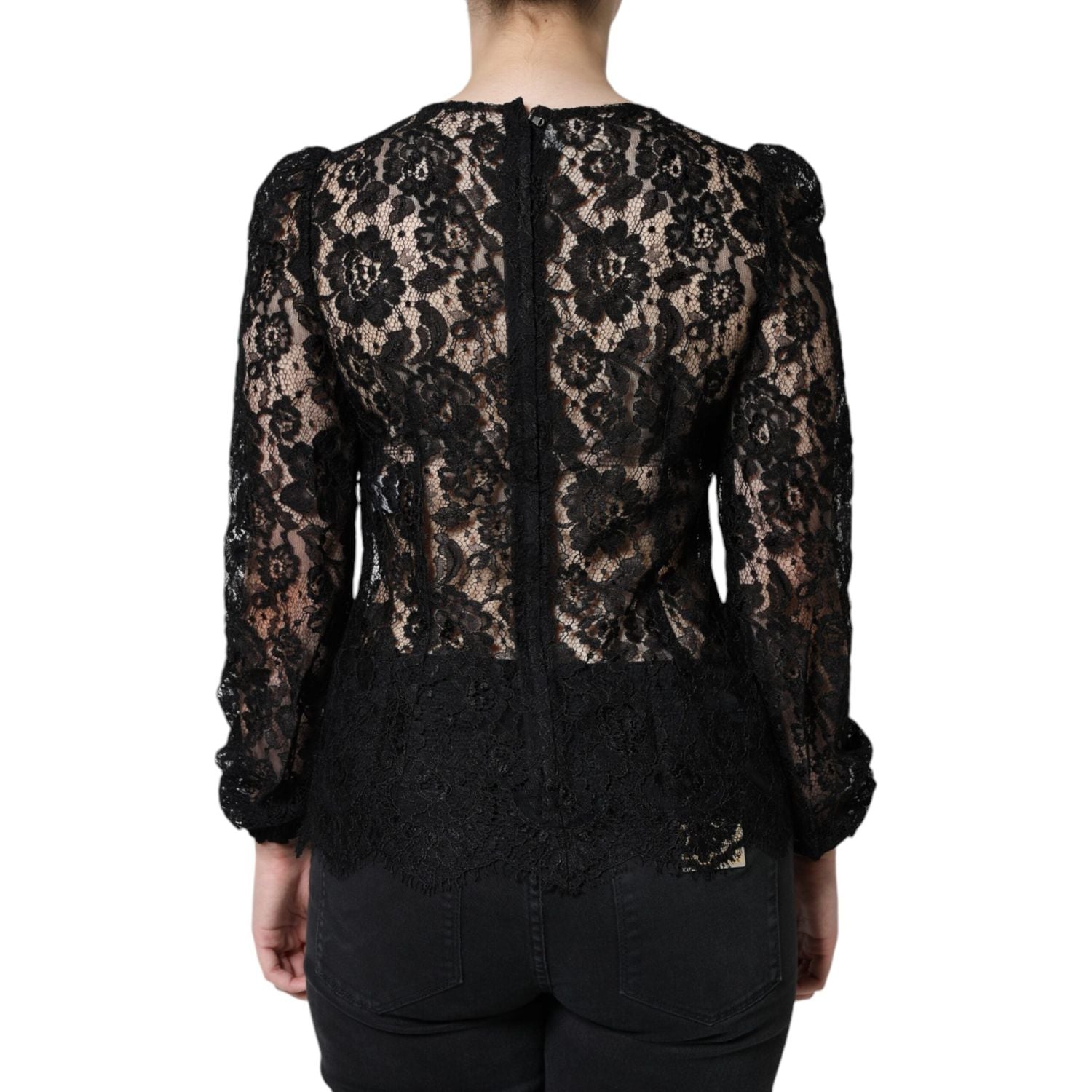 Dolce & Gabbana Black Floral Lace See Through Long Sleeve Top