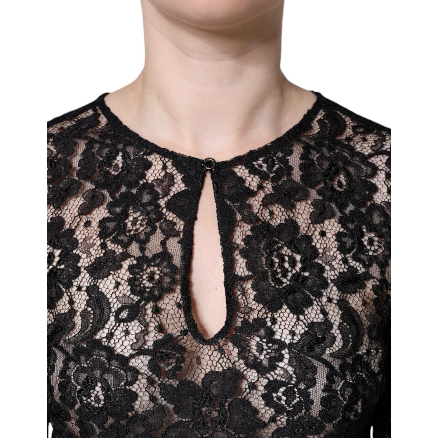 Dolce & Gabbana Black Floral Lace See Through Long Sleeve Top