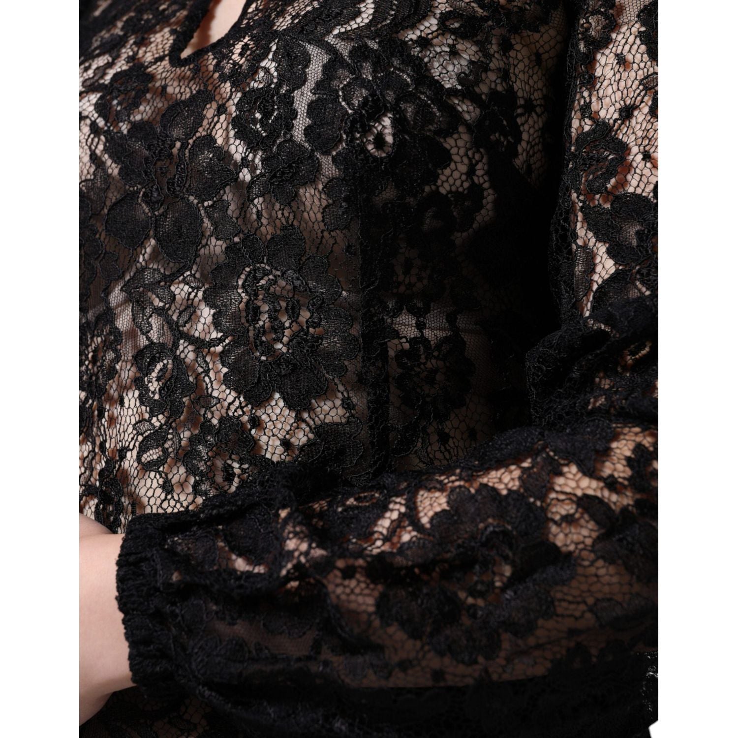 Dolce & Gabbana Black Floral Lace See Through Long Sleeve Top