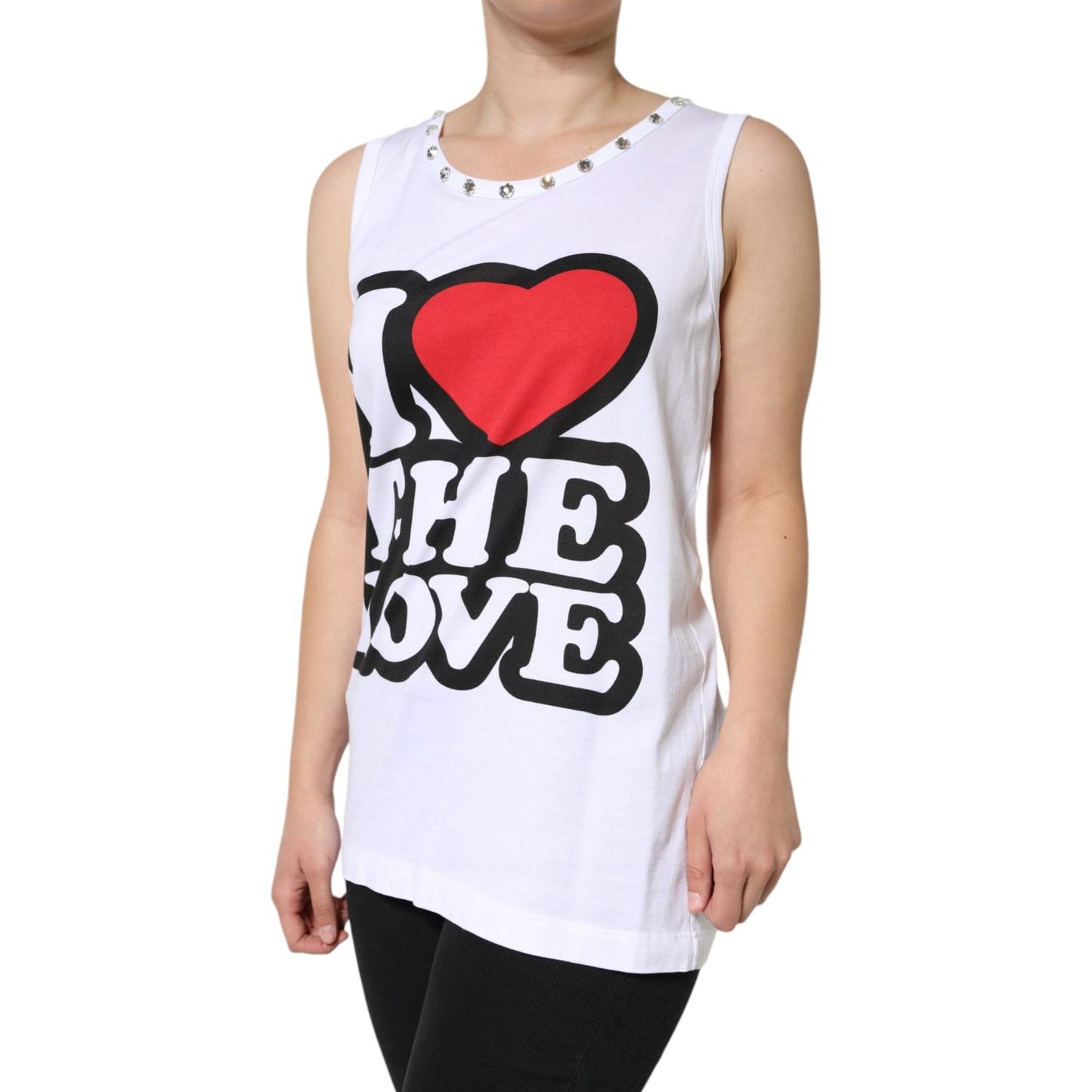 Dolce & Gabbana White I Love The Love Embellished Tank Top Dolce & Gabbana