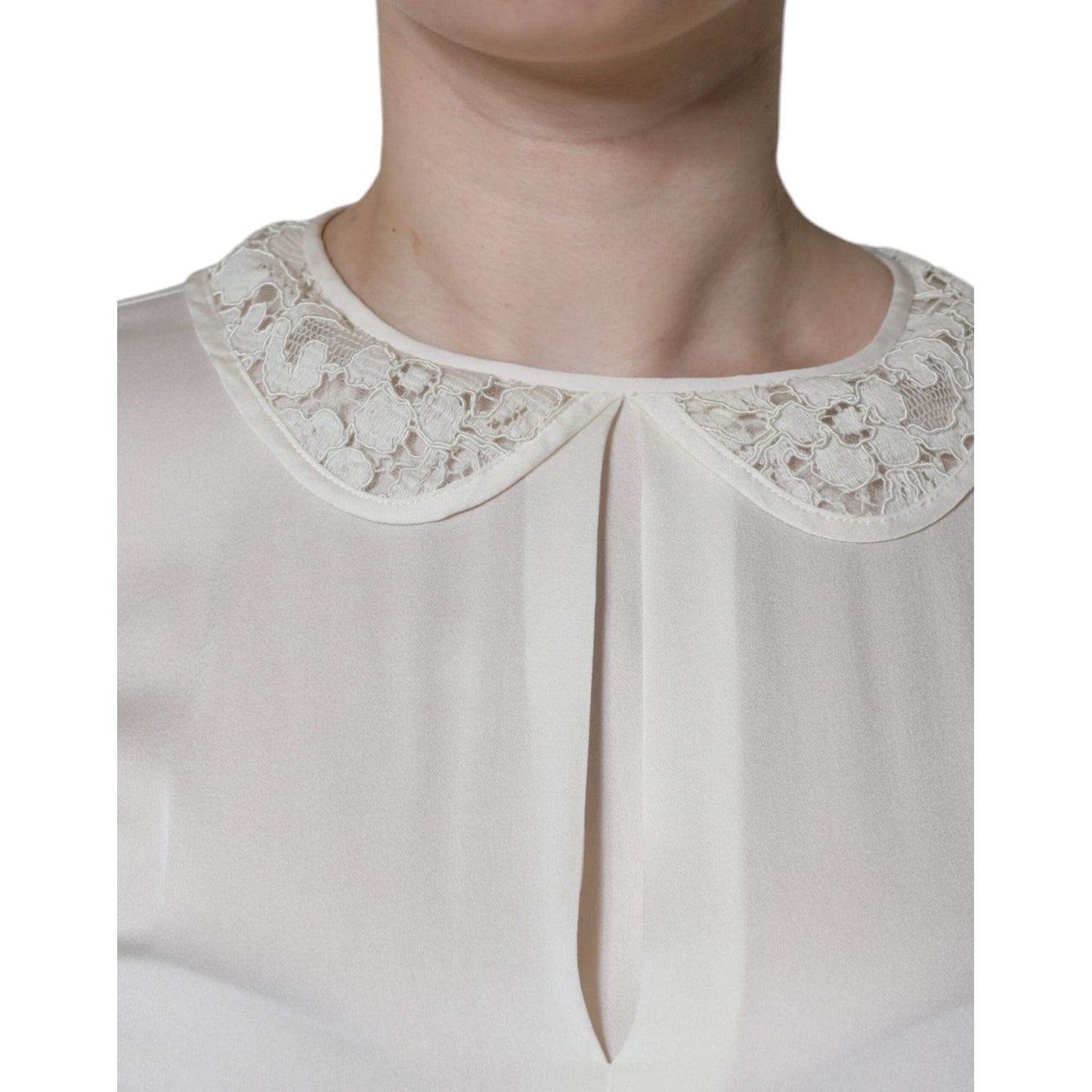 Dolce & Gabbana Off White Silk Lace Trimmed 3/4 Sleeves Blouse Top Dolce & Gabbana