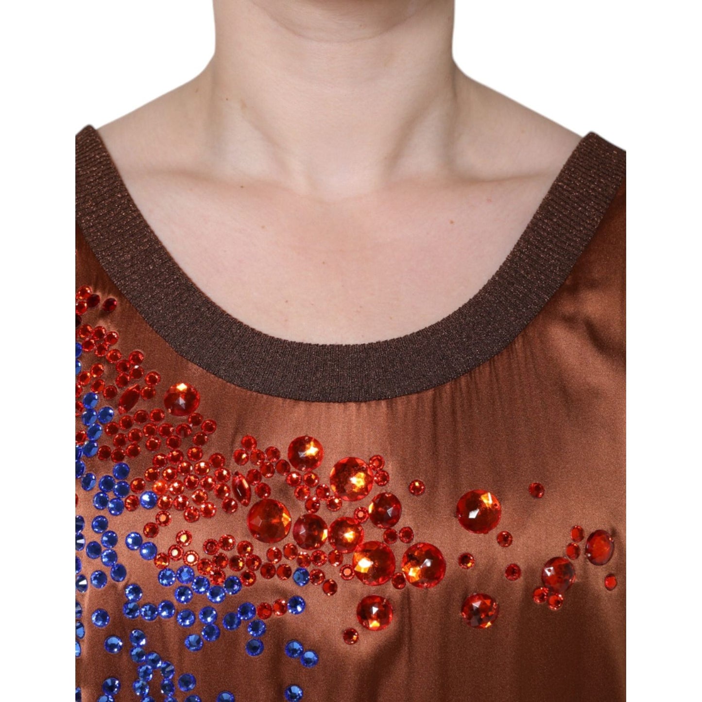 Dolce & Gabbana Brown Crystal Embellished Sleeveless Tank Top Dolce & Gabbana