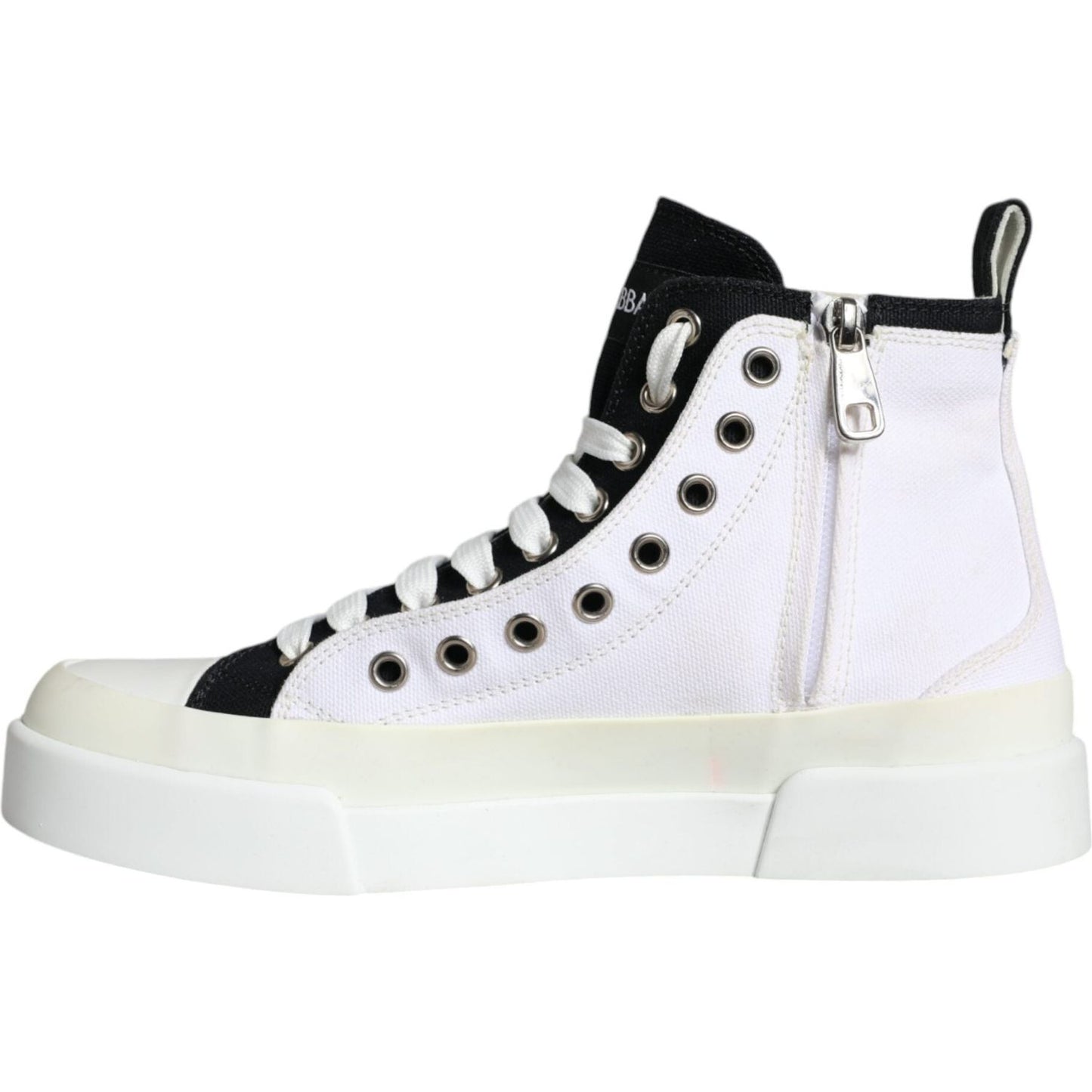 Dolce & Gabbana White Black Canvas Logo Mid Top Sneakers Shoes Dolce & Gabbana