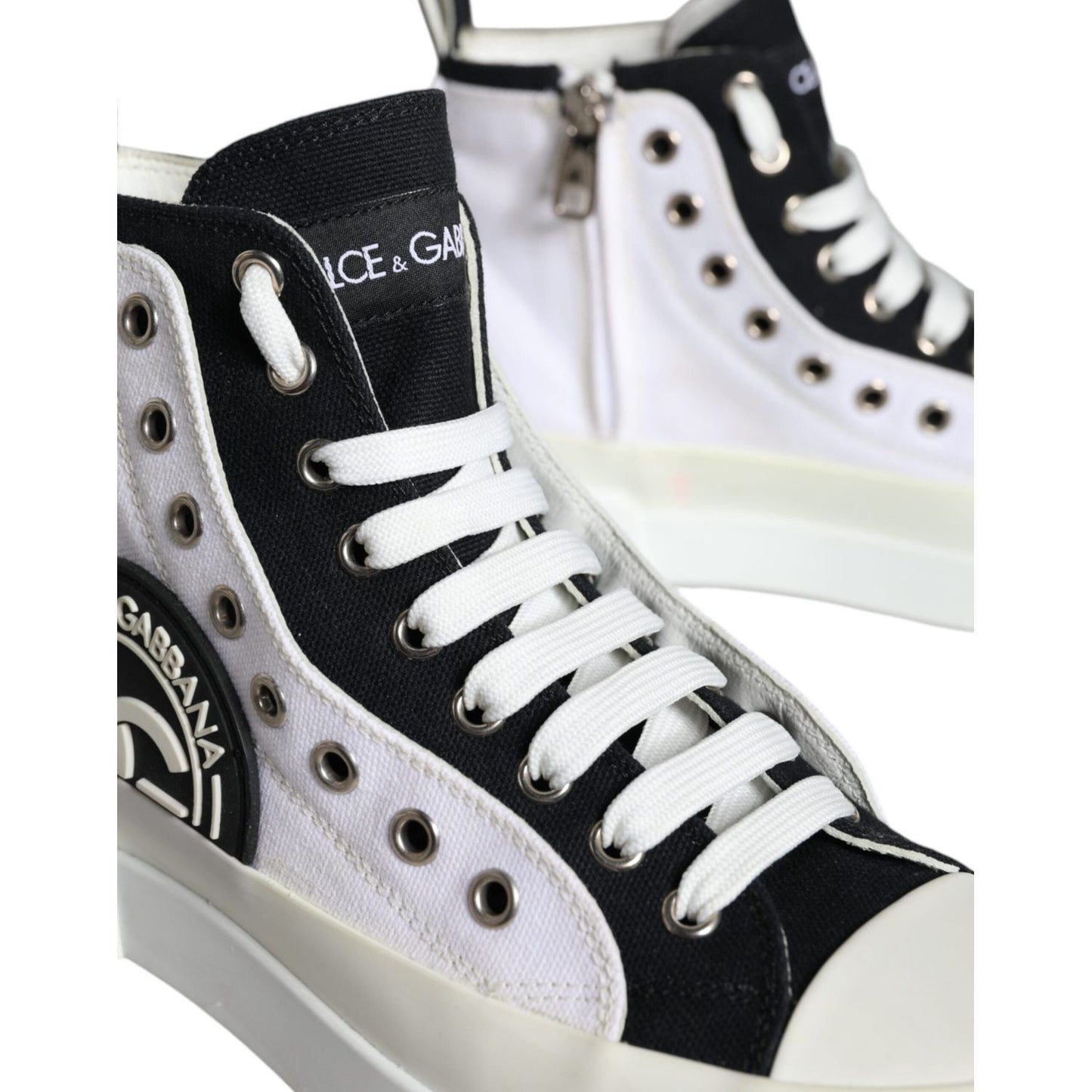 Dolce & Gabbana White Black Canvas Logo Mid Top Sneakers Shoes Dolce & Gabbana