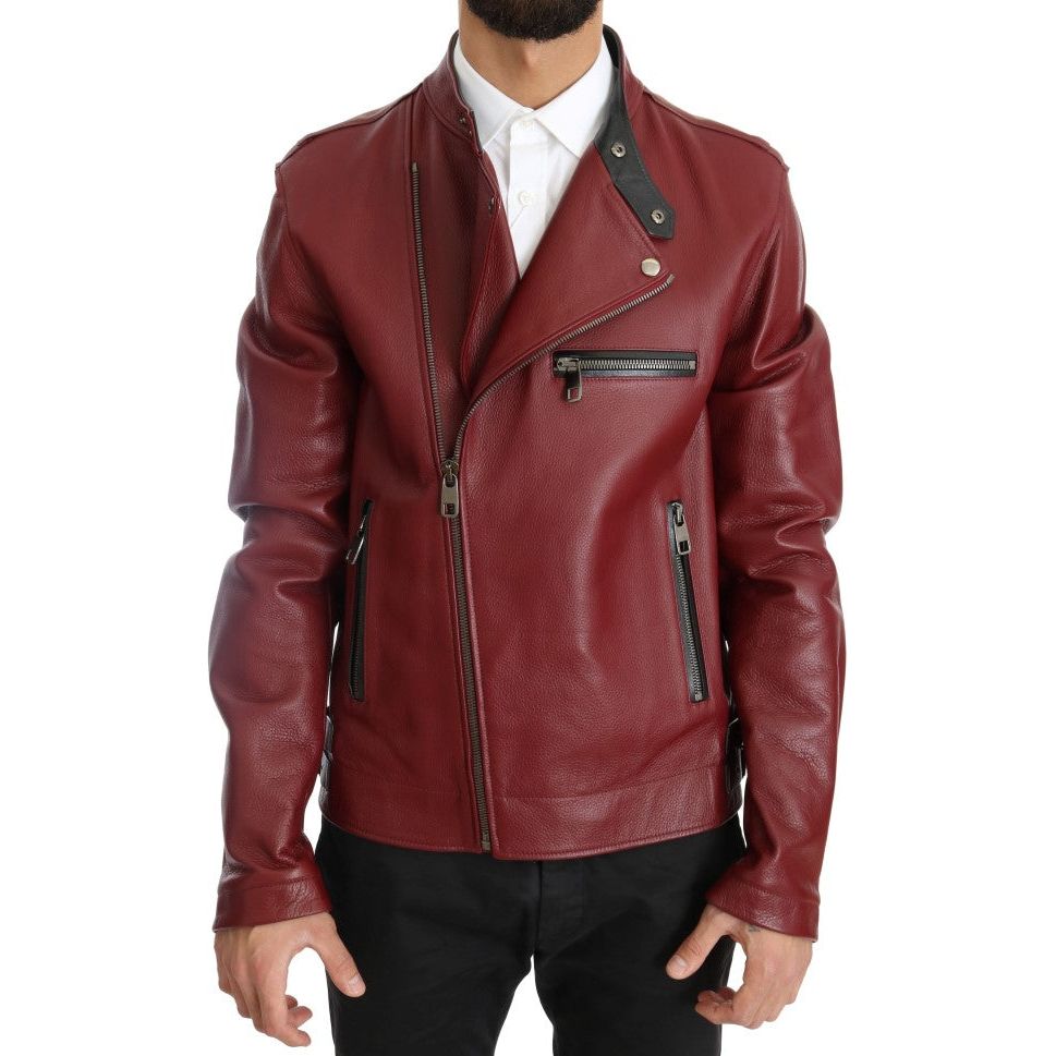 Dolce & Gabbana Radiant Red Leather Biker Motorcycle Jacket Coats & Jackets Dolce & Gabbana