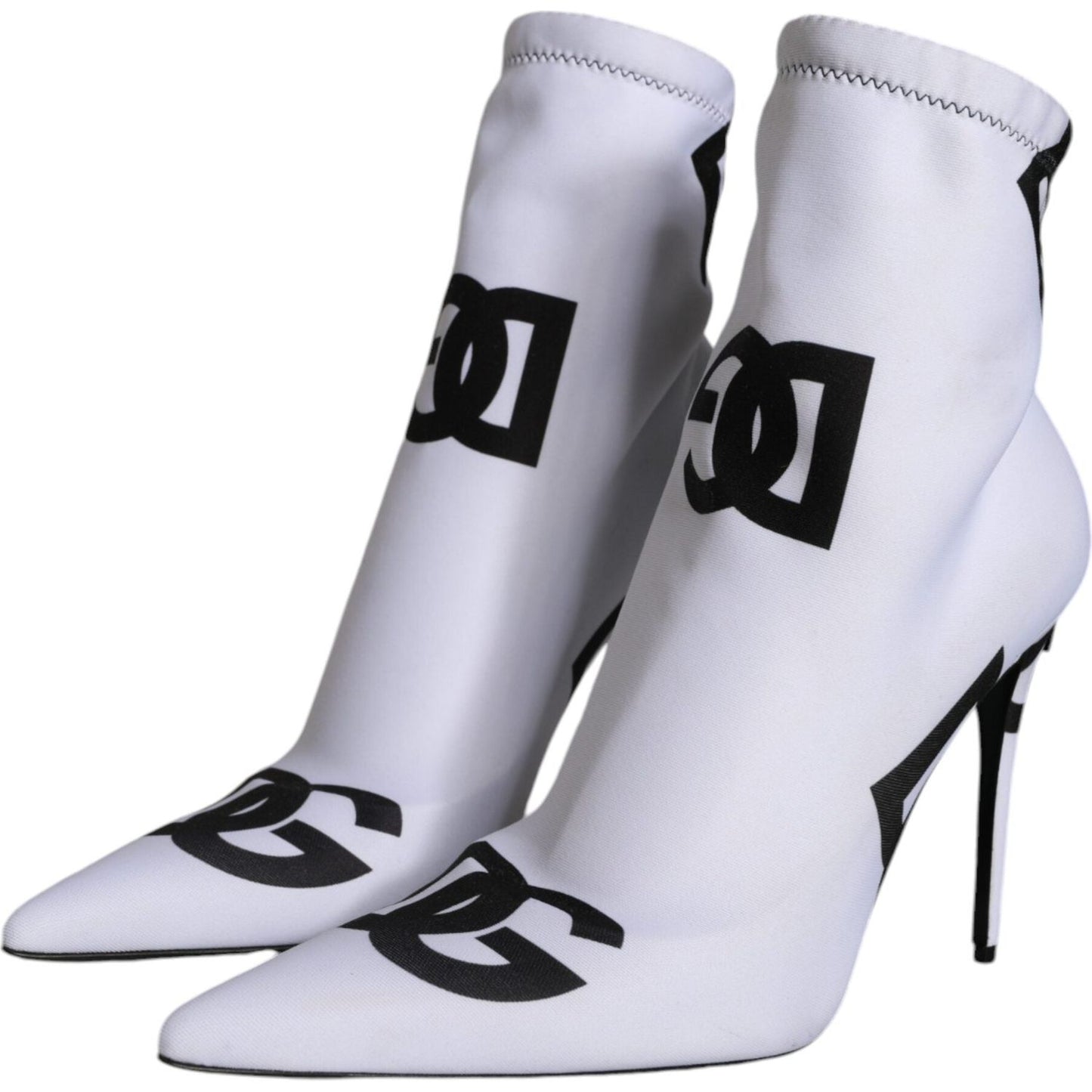 Dolce & Gabbana White Logo Stretch Heels Ankle Boots Shoes Dolce & Gabbana