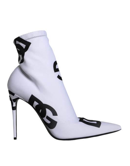 Dolce & Gabbana White Logo Stretch Heels Ankle Boots Shoes Dolce & Gabbana