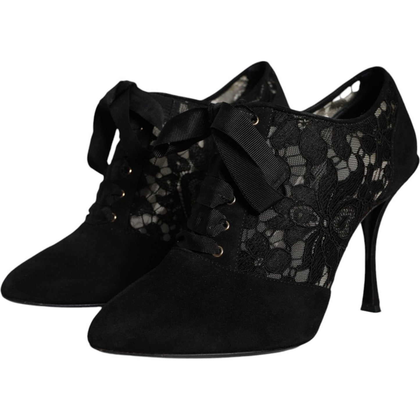 Dolce & Gabbana Black Taormina Lace Up Stretch Heels Shoes Dolce & Gabbana