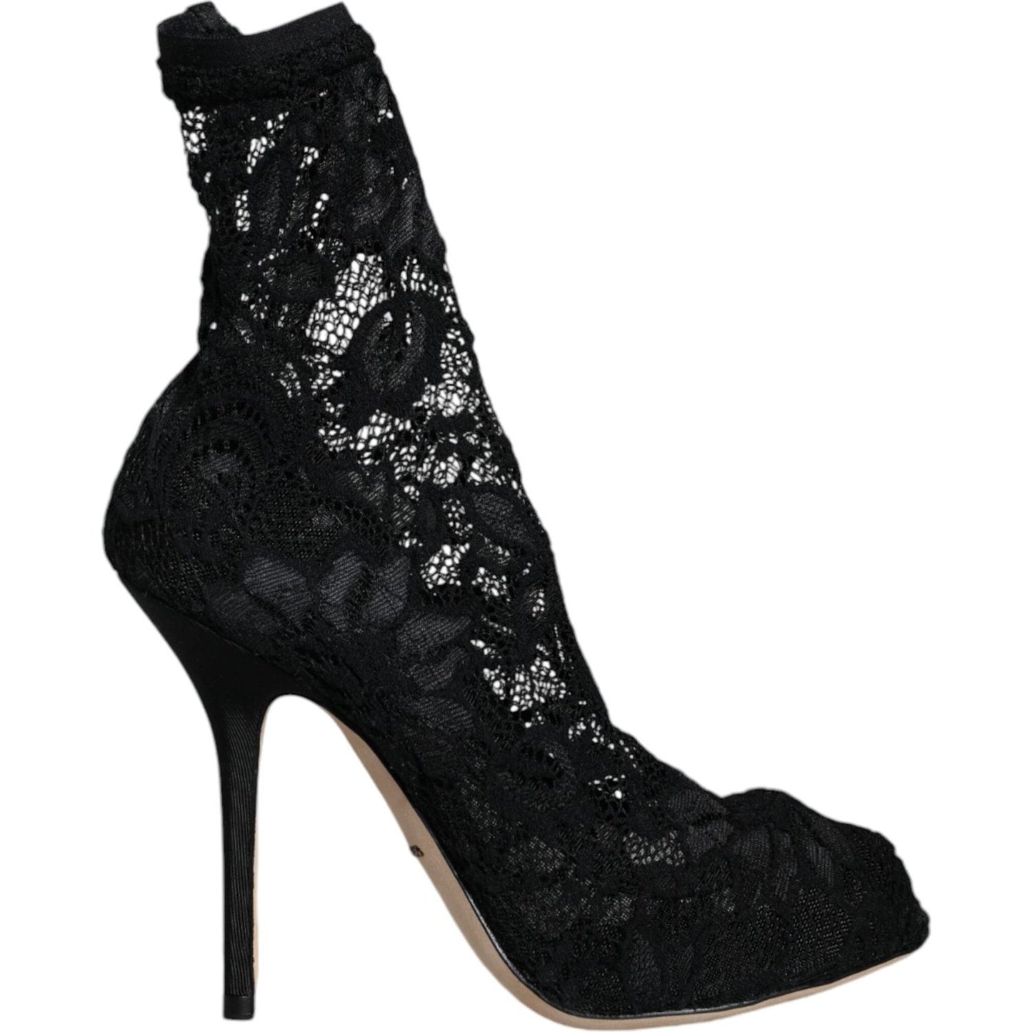 Dolce & Gabbana Black Lace Stretch Heels Mid Calf Boot Shoes Dolce & Gabbana