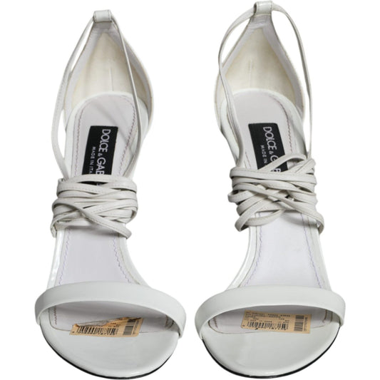 Dolce & Gabbana White Leather High Heels Sandals Shoes Dolce & Gabbana