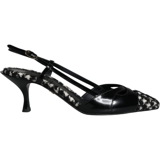 Dolce & Gabbana Black Leather Houndstooth Slingback Shoes Dolce & Gabbana