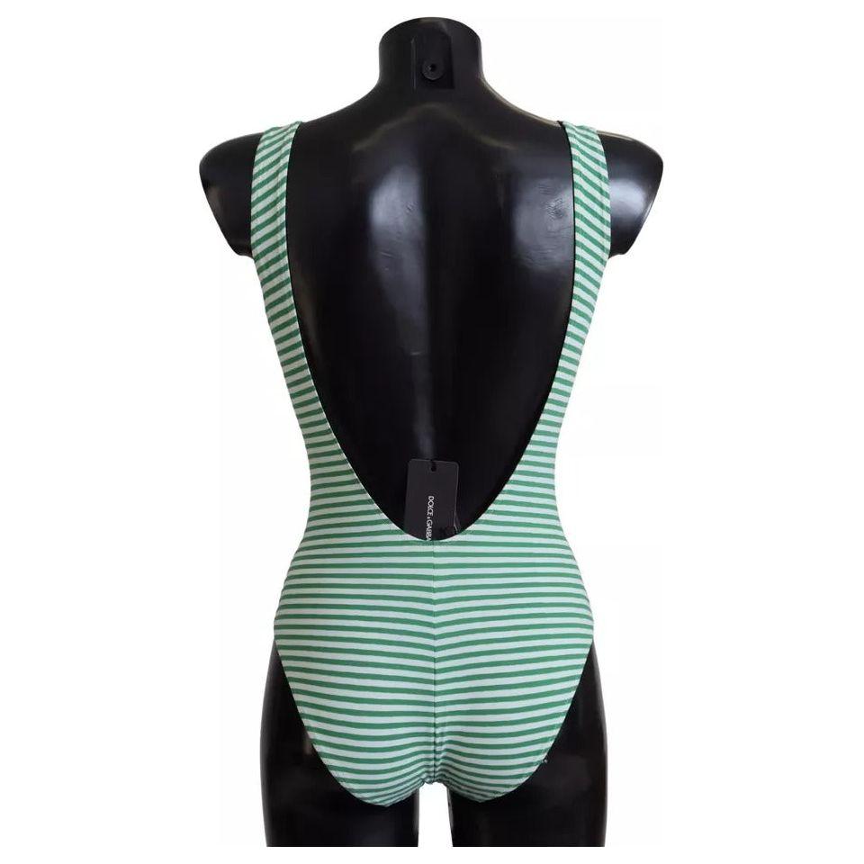 Dolce & Gabbana White Green Stripes One Piece Beachwear Swimwear Dolce & Gabbana