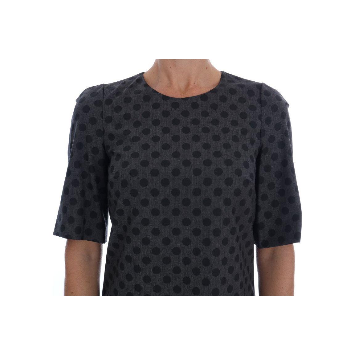 Dolce & Gabbana Gray Polka Dotted Wool Stretch Dress
