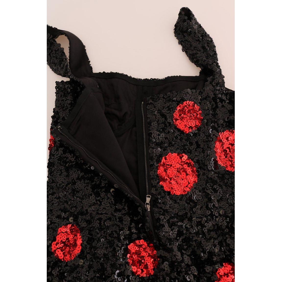 Dolce & Gabbana Black Red Polka Sequined Shift Dress